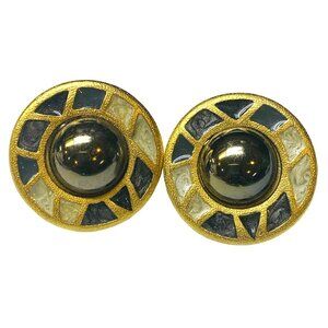 Vintage XEJA Pierced Post Stud Earrings Gold Silver Black Colors Enamel Metal